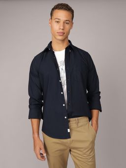 American Eagle - Navy Blue Solid Collar Neck Shirt