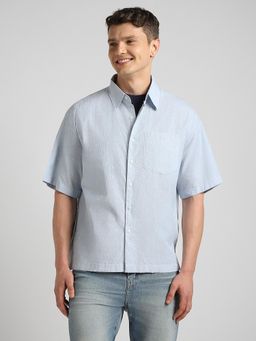 American Eagle - Blue Embroidered Collar Neck Shirt