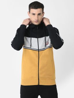 CRIMSOUNE CLUB - Men Mustard Colour-Blocked Zipper Sweatshirt