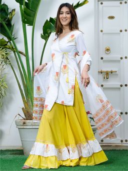 Lavanya The Label - Printed Overlapped Short Kurta And Palazzo (Set of 2)