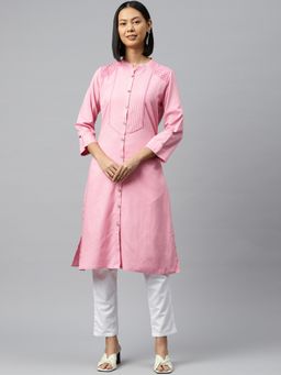 Nayam by lakshita - Women's Mandarin Neck Schiffli Pure Cotton Kurta