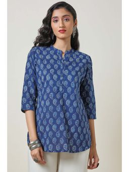 Soch - Women's Blue Ethnic Motifs Print Cotton Tunic