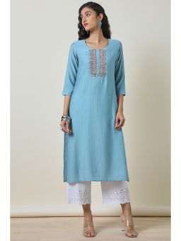 Soch - Women's Powder Blue Viscose Blend Kurta with Cutdana