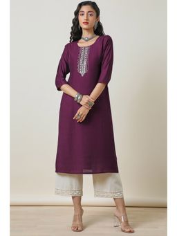 Soch - Women's Purple Yoke Design Viscose Blend Kurta with Beads