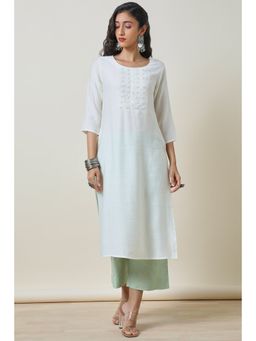 Soch - Women's Off White Beaded Yoke Design Viscose Blend Kurta