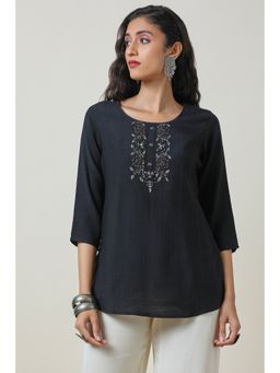 Soch - Women's Black Cutdana Yoke Design Viscose Blend Tunic