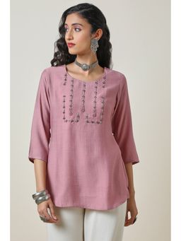 Soch - Women's Mauve Yoke Design Viscose Blend Tunic with Cutdana