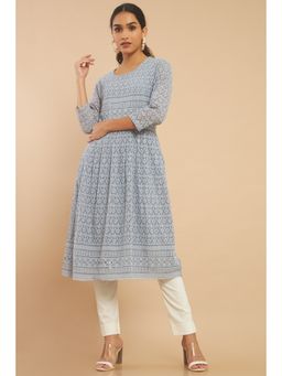 Soch - Women's Grey Georgette Anarkali Kurta with Threadwork Embroidery