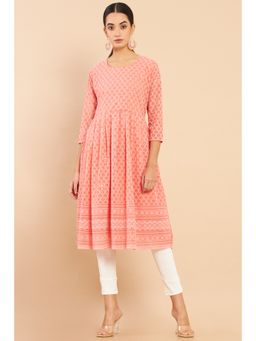 Soch - Women's Peach Georgette Anarkali Kurta with Threadwork Embroidery