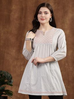 Nayam by lakshita - Women's Grey Embroidered Cotton Tunic