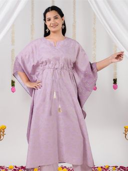 ARAMYA - Purple Roman Silk Kaftan Gold Foil Print Kaftan for Women