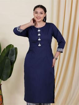 ARAMYA - Blue Soft Cotton Straight Kurta for Women