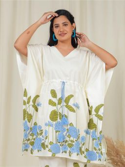 ARAMYA - Off White Linen Cotton Kaftan for Women