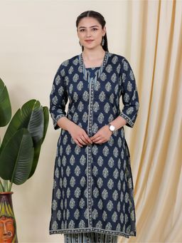 ARAMYA - Blue Soft Cotton Printed Kurta for Women