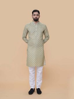 EKATVA ETHNIC - Men Olive Printed Kurta with Pant