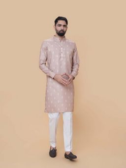 EKATVA ETHNIC - Men Pink Printed Cotton Linen Straight Kurta with Pant