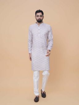 EKATVA ETHNIC - Men Off White Printed Cotton Linen Kurta with Pant
