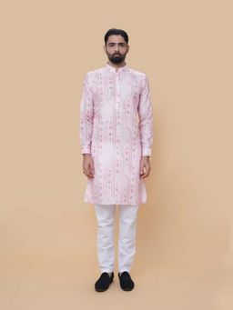 EKATVA ETHNIC - Men Pink Printed Cotton Linen Kurta with Pant