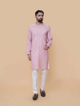 EKATVA ETHNIC - Men Printed Pink Kurta with Pant