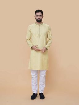 EKATVA ETHNIC - Men Light Yellow Printed Kurta with Pant