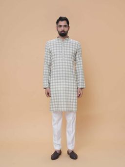 EKATVA ETHNIC - Men Grey Printed Linen Cotton Kurta with Pant