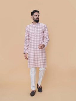 EKATVA ETHNIC - Men Pink Printed Linen Cotton Kurta with Pant