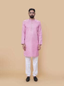 EKATVA ETHNIC - Men Pink Solid Linen Cotton Kurta with Pant