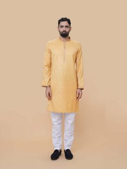 EKATVA ETHNIC - Men Mustard Solid Linen Cotton Kurta with Pant