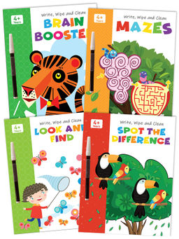 Pegasus - 4 Brain Booster Wipe & Clean Books Look & Find, Mazes,Spot the Difference with Pens
