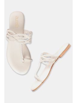 Aurelia - Braided Design White One Toe Flats