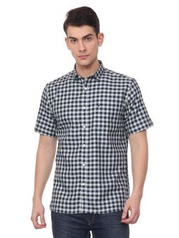 Allen Solly - Men Blue Slim Fit Check Half Sleeves Casual Shirt