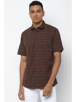 Allen Solly - Men Brown Slim Fit Check Half Sleeves Casual Shirt