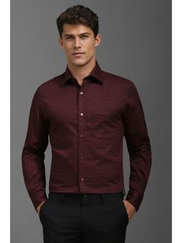 Louis Philippe - Men Maroon Classic Fit Print Full Sleeves Formal Shirt