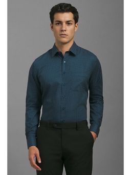 Louis Philippe - Men Navy Slim Fit Print Full Sleeves Formal Shirt