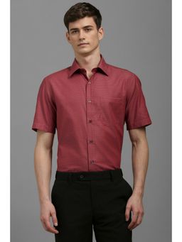 Louis Philippe - Men Maroon Classic Fit Stripe Half Sleeves Formal Shirt