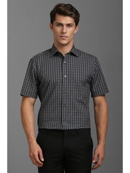 Louis Philippe - Men Black Classic Fit Check Half Sleeves Formal Shirt
