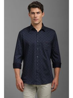 Louis Philippe - Men Navy Slim Fit Print Full Sleeves Casual Shirt