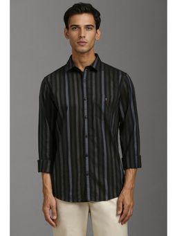 Louis Philippe - Men Grey Super Slim Fit Stripe Full Sleeves Casual Shirt