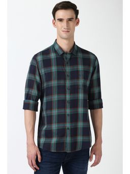 Peter England - Men Navy Slim Fit Check Shirt