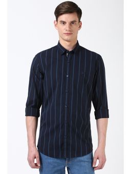 Peter England - Men Navy Slim Fit Stripe Shirt