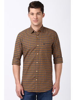 Peter England - Men Orange Slim Fit Check Shirt