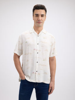 Pepe Jeans - Men Floral Print Resort Collar Short Sleeve Linen Shirt