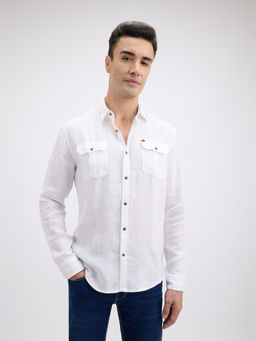 Pepe Jeans - Men White Double Pocket Full Sleeve Linen Shirt