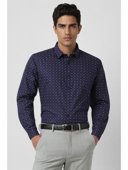 Van Heusen - Men Navy Slim Fit Print Full Sleeves Party Shirt