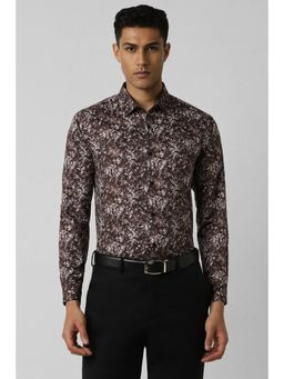 Van Heusen - Men Brown Slim Fit Print Full Sleeves Party Shirt