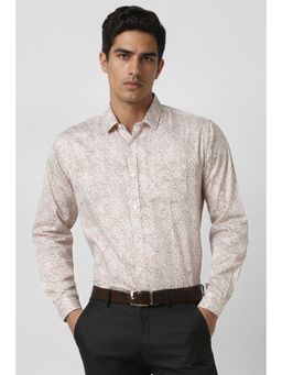 Van Heusen - Men Beige Slim Fit Print Full Sleeves Party Shirt