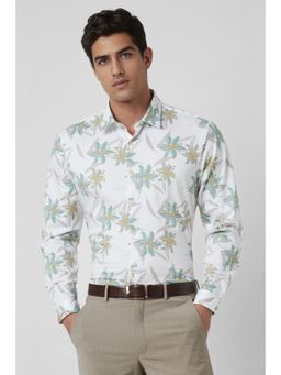 Van Heusen - Men White Slim Fit Print Full Sleeves Party Shirt