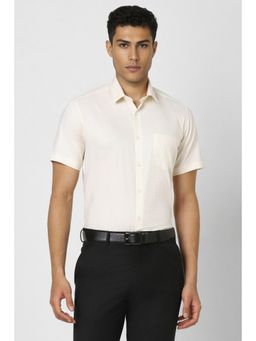 Van Heusen - Men Cream Regular Fit Print Half Sleeves Formal Shirt