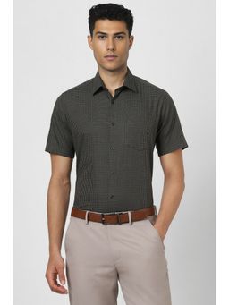 Van Heusen - Men Green Regular Fit Print Half Sleeves Formal Shirt