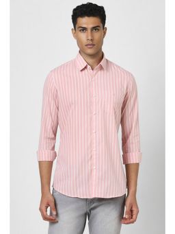 Van Heusen - Men Pink Slim Fit Stripe Full Sleeves Casual Shirt
